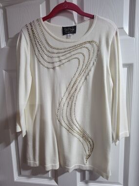 Stylish Bob Mackie Wearable Art sweater. Size XS